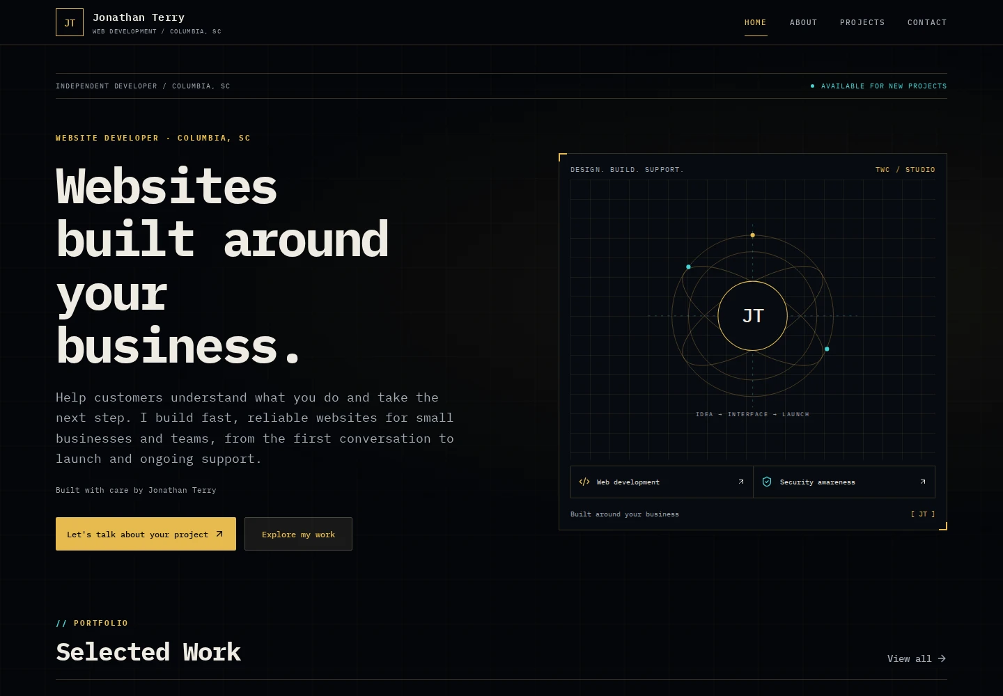 The Jonathan Terry website on desktop